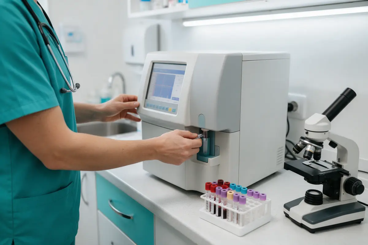 Analizador de sangre en el laboratorio de la clínica